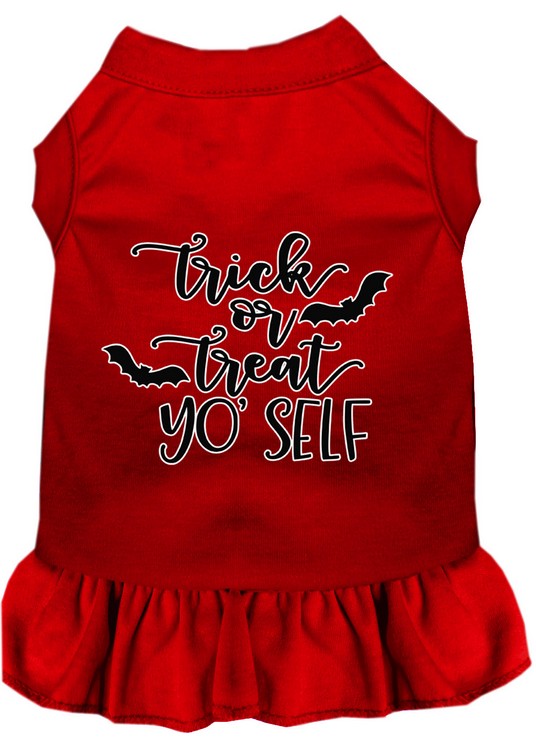 Trick or Treat Yo' Self Screen Print Dog Dress Red XS